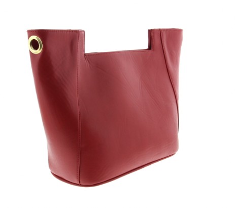 Red leather handbag